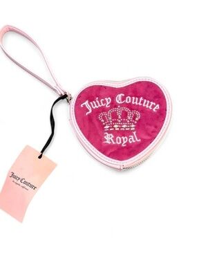 Juicy Couture Hot Pink Heart Wristlet Coin Purse with Rhinestone Crown